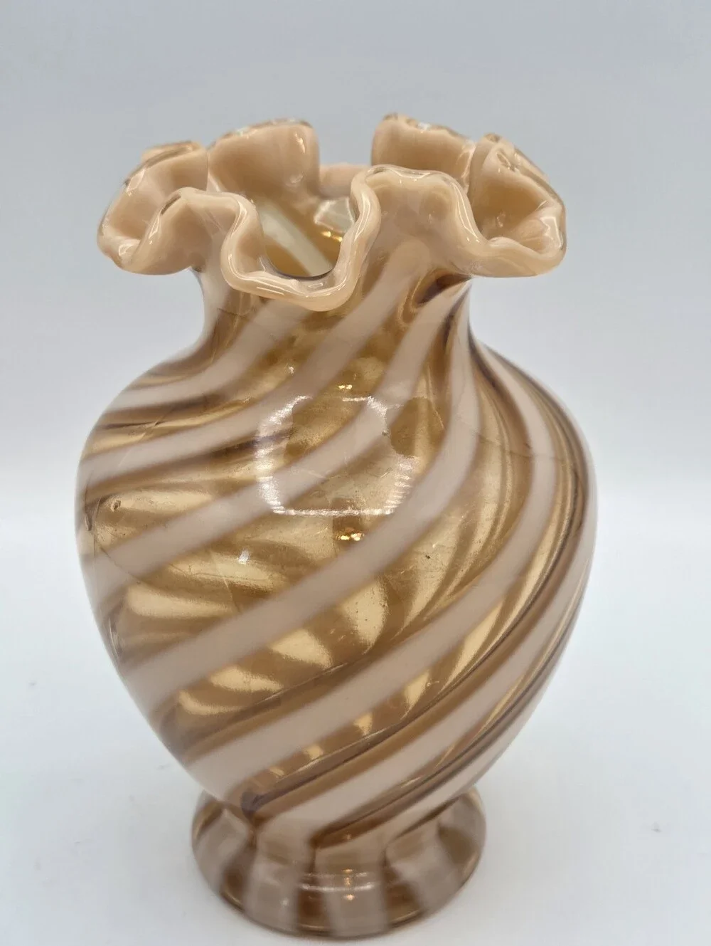 Fenton Butterscotch Caramel Cameo Spiral Optic Vase